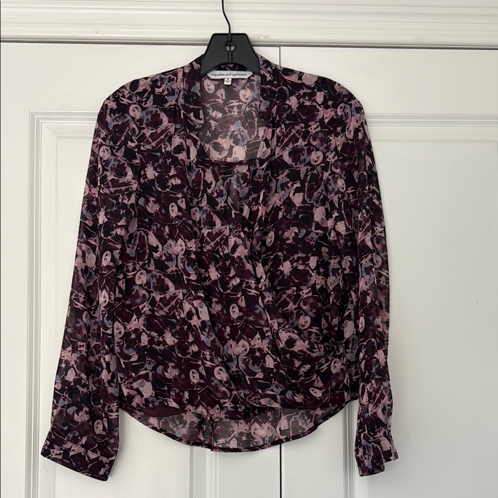 Cupcakes & Cashmere Purple Mock Wrap Blouse with Long Sleeves